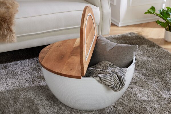 Table basse en bois dacacia métal naturel blanc 60x60 cm artisanale
