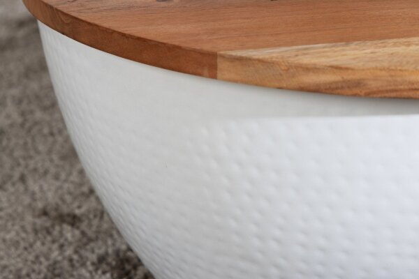 Table basse en bois dacacia métal naturel blanc 60x60 cm artisanale