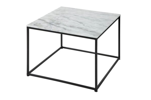 Table basse en marbre métal blanc noir 50 x 50 cm