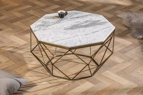 Table basse en marbre métal blanc noir 70 x 70 cm
