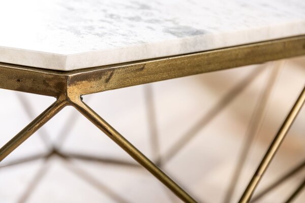 Table basse en marbre métal blanc noir 70 x 70 cm