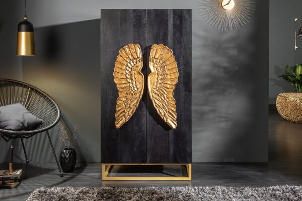 Highboard noir or 70 x 140 cm bois de manguier métal décoratif