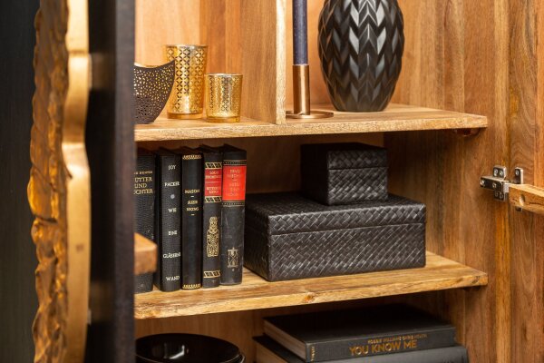 Highboard noir or 70 x 140 cm bois de manguier métal décoratif