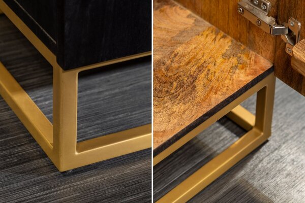 Highboard noir or 70 x 140 cm bois de manguier métal décoratif