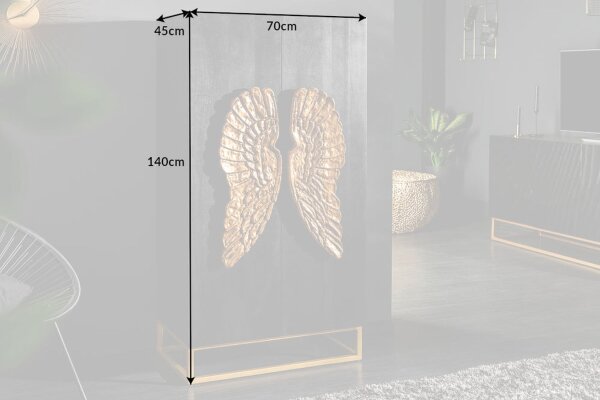 Highboard noir or 70 x 140 cm bois de manguier métal décoratif