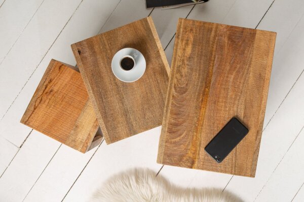 Table dappoint en bois de manguier naturel massif (set de 3)