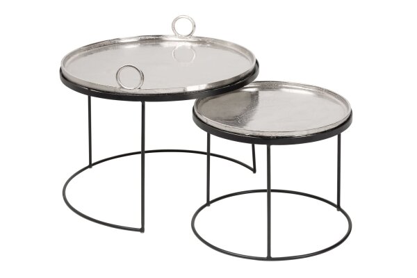 Set de 2 tables dappoint avec plateaux Métal argenté noir