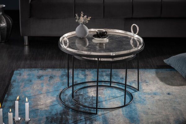 Set de 2 tables dappoint avec plateaux Métal argenté noir
