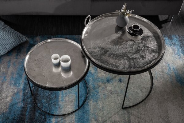 Set de 2 tables dappoint avec plateaux Métal argenté noir