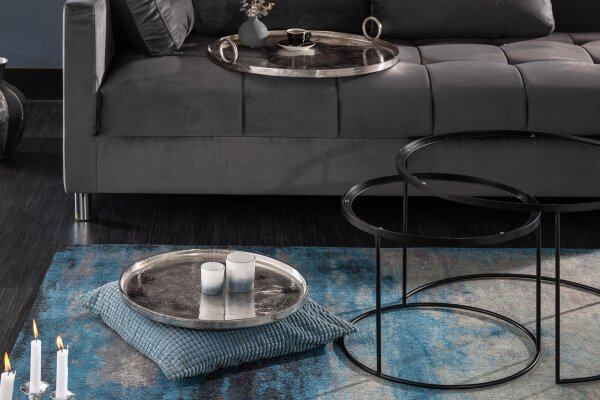 Set de 2 tables dappoint avec plateaux Métal argenté noir