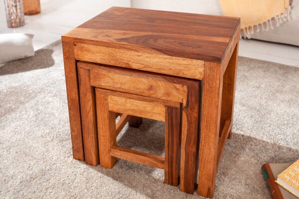 Set de 3 tables dappoint en bois de sheesham naturel
