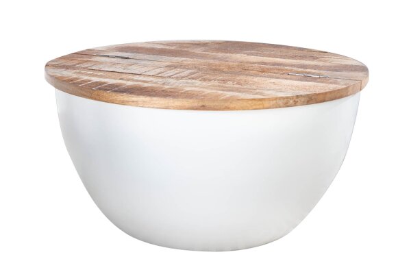 Table coffre ronde Ø 61 cm Mango bois métal travail manuel