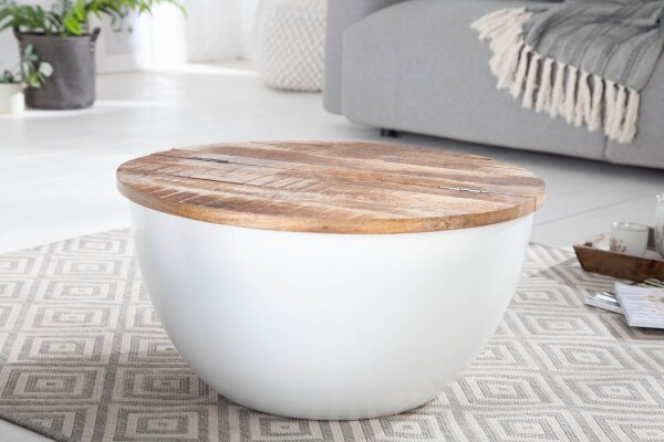 Table coffre ronde Ø 61 cm Mango bois métal travail manuel
