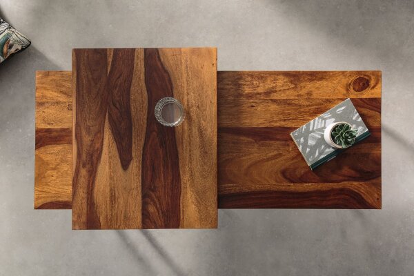 Table basse en bois de sheesham, métal, lot de 2