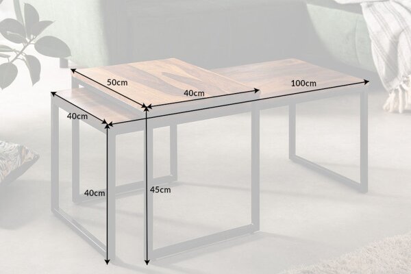 Table basse en bois de sheesham, métal, lot de 2