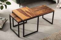 Table basse en bois de sheesham, métal, lot de 2