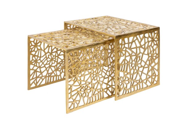 Table basse set de 2 pièces en métal doré anguleux fait main
