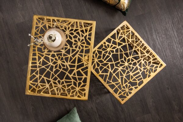 Table basse set de 2 pièces en métal doré anguleux fait main