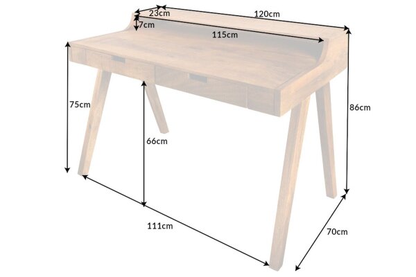 Bureau avec tiroir en bois de manguier naturel 120x86 cm