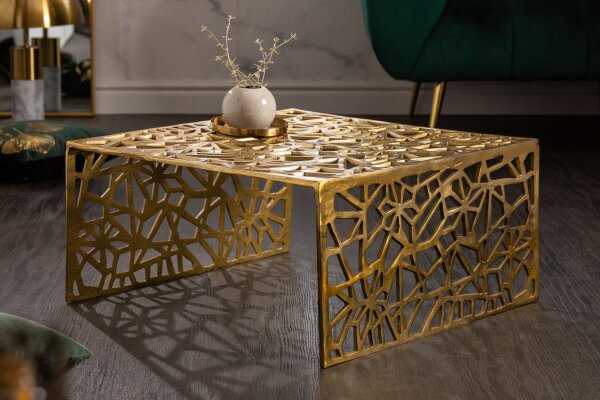 Table basse en métal doré 60 x 60 cm artisanale