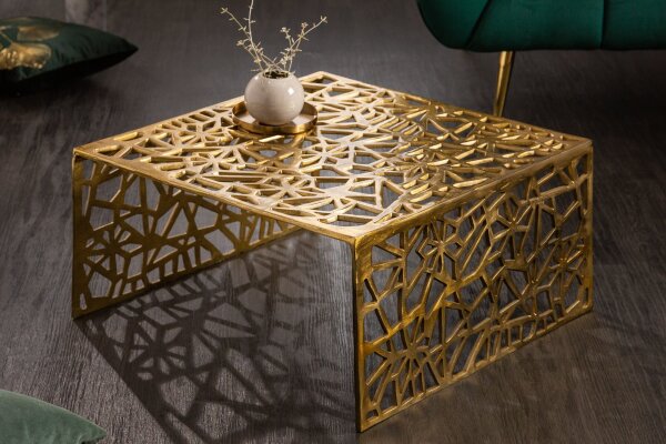 Table basse en métal doré 60 x 60 cm artisanale