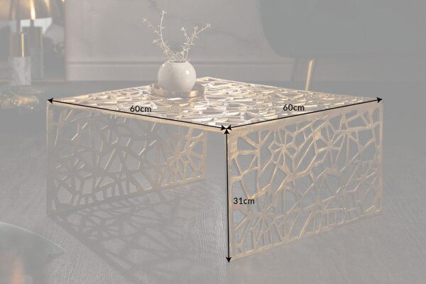 Table basse en métal doré 60 x 60 cm artisanale