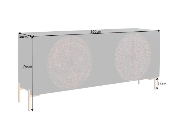 Buffet 160 cm bois métal noir cuivre or artisanat