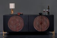 Buffet 160 cm bois métal noir cuivre or artisanat