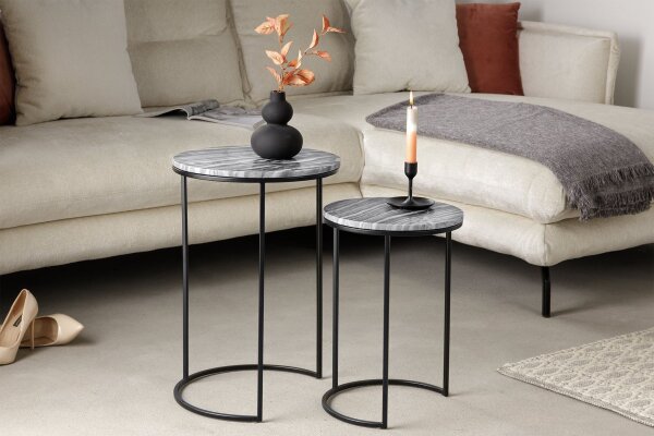 Set de 2 tables dappoint en marbre métal gris noir