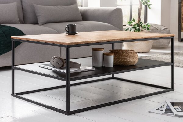 Table basse bois (chêne) métal en noir naturel 95x55 cm