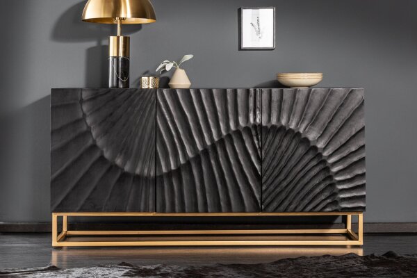 Buffet noir or 140 x 75 cm bois métal fait main
