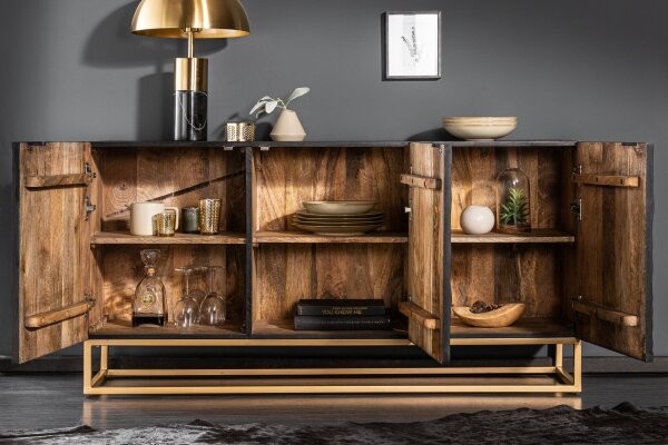 Buffet noir or 140 x 75 cm bois métal fait main