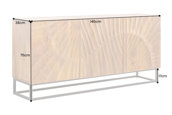 Buffet 140 cm de large bois de mangue fer à la main motif 3D