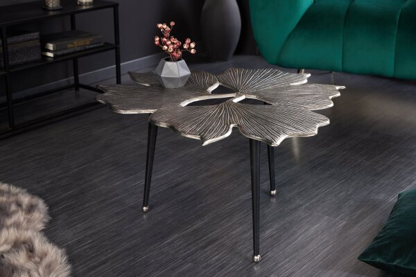Table basse en métal argenté antique noir fait main