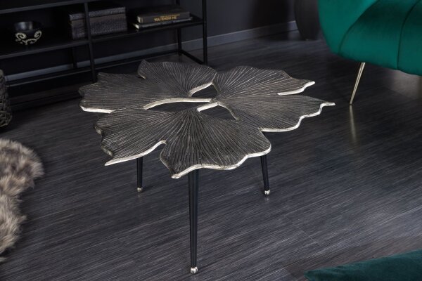 Table basse en métal argenté antique noir fait main