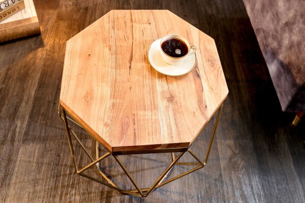 Table basse en bois dacacia métal naturel laiton 50x50 cm