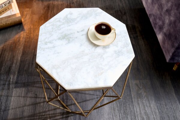 Table basse marbre métal en laiton blanc 50 x 50 cm