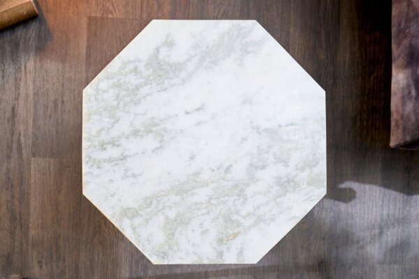 Table basse marbre métal en laiton blanc 50 x 50 cm