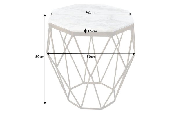 Table basse marbre métal en laiton blanc 50 x 50 cm