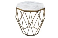 Table basse marbre m&eacute;tal en laiton blanc 50 x 50 cm