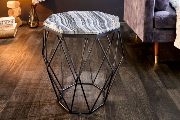 Table basse en marbre métal 50 x 50 cm en gris noir
