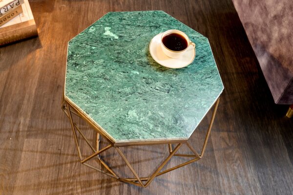 Table basse marbre métal en laiton vert 50 x 50 cm