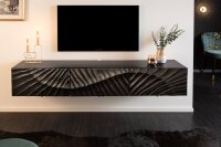 Meuble TV suspendu noir 160 cm bois de manguier fait main