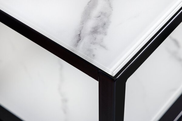 Table dappoint verre dur métal en blanc noir 45x40 cm