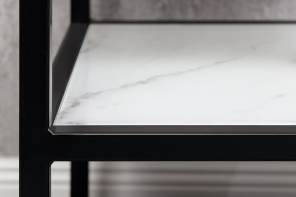Table dappoint verre dur métal en blanc noir 45x40 cm
