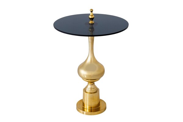 Table dappoint verre dur métal en or noir Ø 44 cm