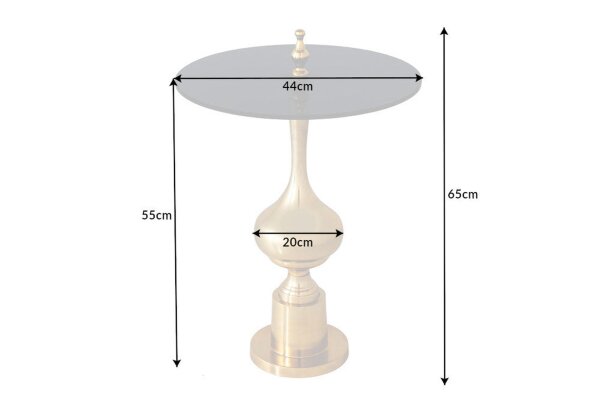 Table dappoint verre dur métal en or noir Ø 44 cm
