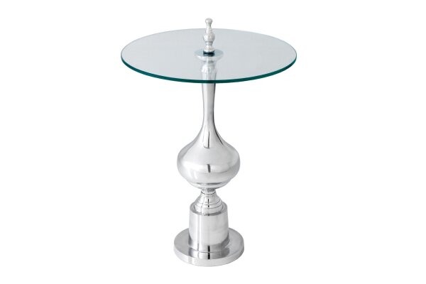 Table dappoint verre dur métal argenté Ø 44 cm