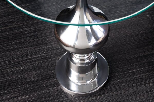 Table dappoint verre dur métal argenté Ø 44 cm