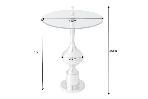 Table dappoint verre dur métal argenté Ø 44 cm